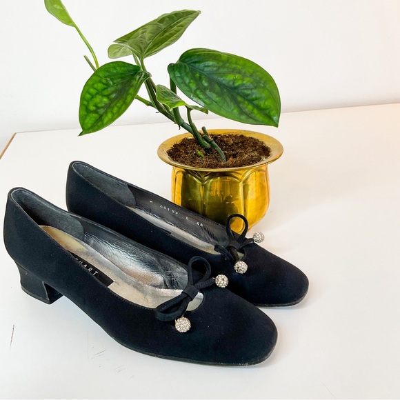 Stuart Weitzman Shoes - STUART WEITZMAN Vintage Black 90s Heels With Cute Bow & Bling